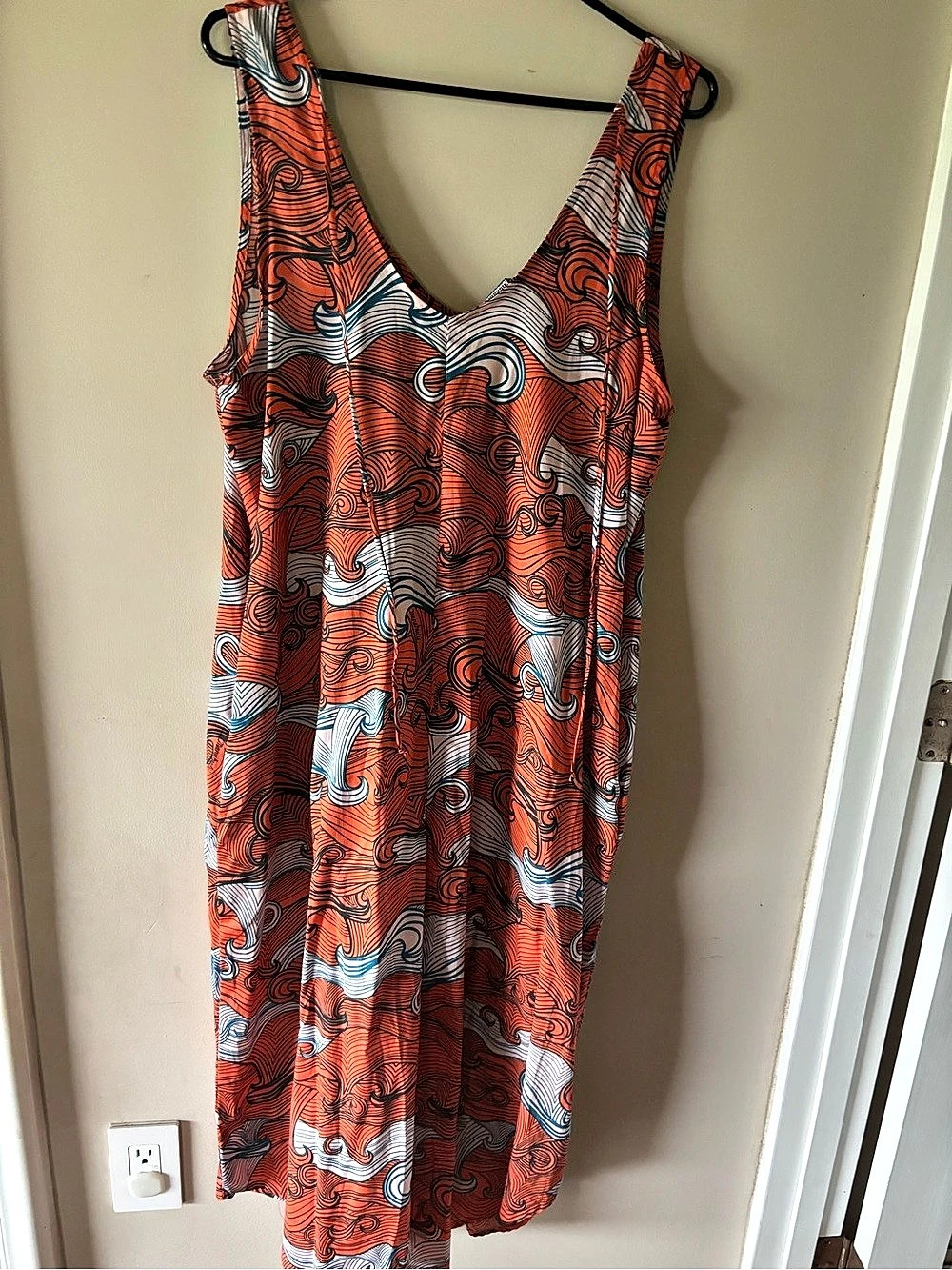 Manuhealii Harper Jumper Tangier Abstract Maxi Dress in Orange & Blue Size Mediu